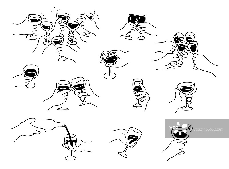 不同手势握着酒杯或饮料图片素材