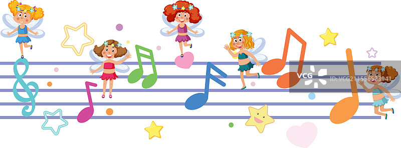 五彩斑斓的仙女在乐谱上跳舞图片素材