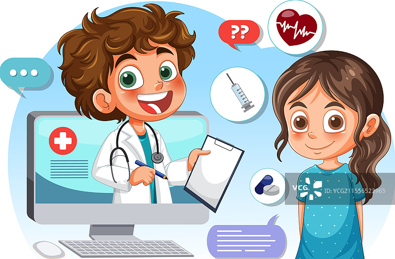 医生和孩子讨论健康与医学图片素材