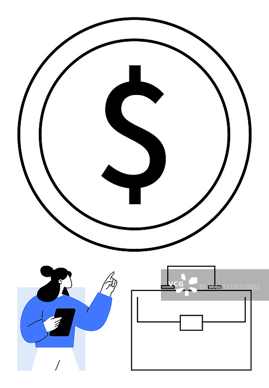 女人指着一个圈内的美元符号图片素材