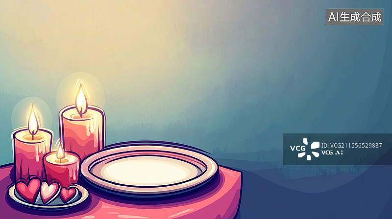 【AI数字艺术】浪漫烛光晚餐布置2D卡通左下图片素材
