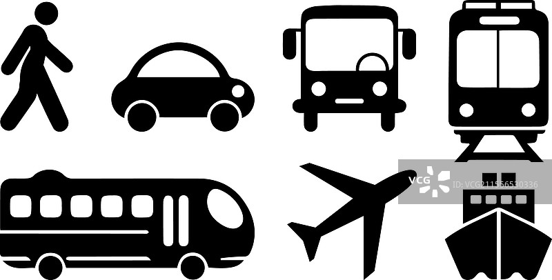 交通图标集：汽车、公交车、火车、船、飞机图片素材
