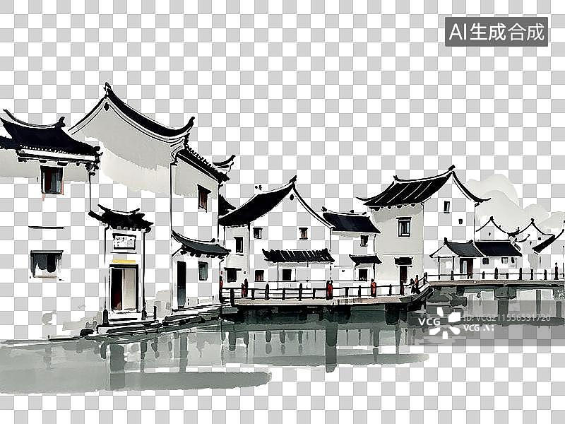 【AI数字艺术】手绘-江南建筑元素图片素材