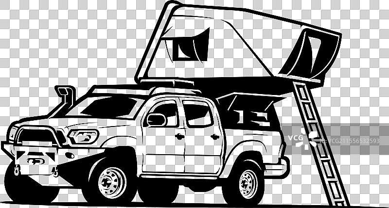 越野皮卡车配有顶篷帐篷图片素材