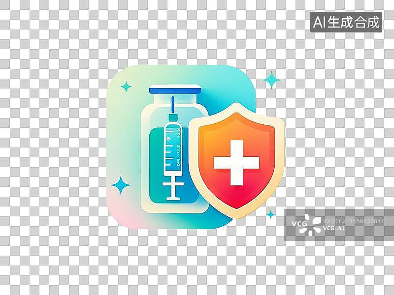 【AI数字艺术】疫苗瓶和护盾图标图片素材