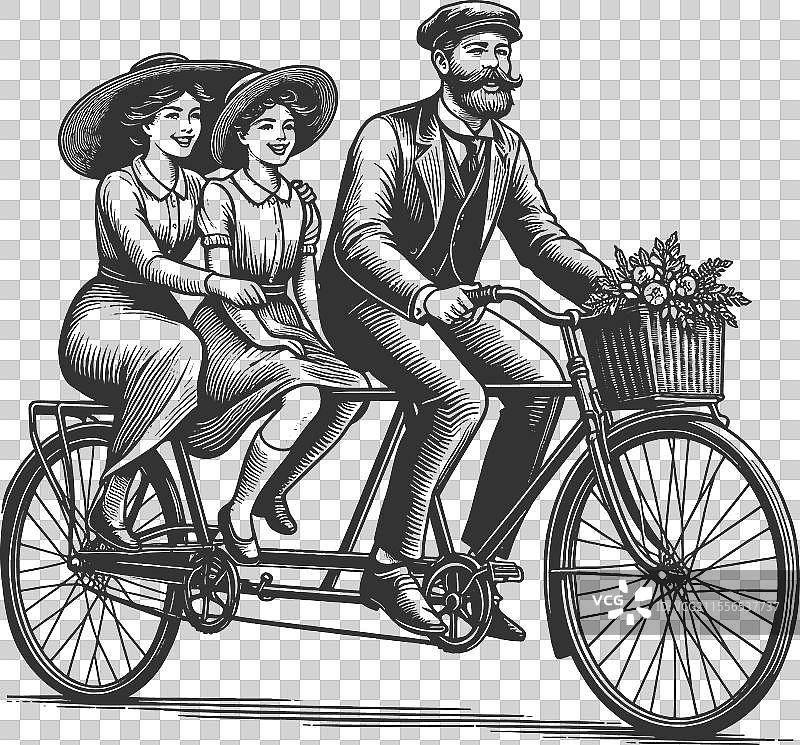 一家人骑双人自行车图片素材