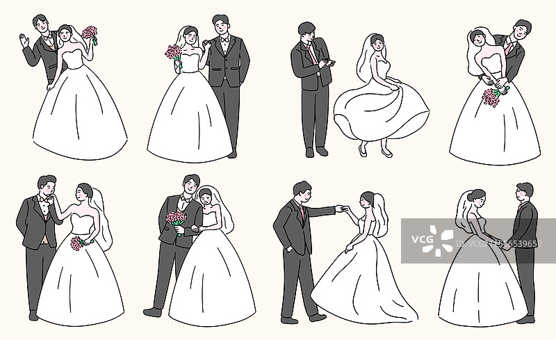 新婚夫妇，新娘和新郎正在摆姿势。图片素材