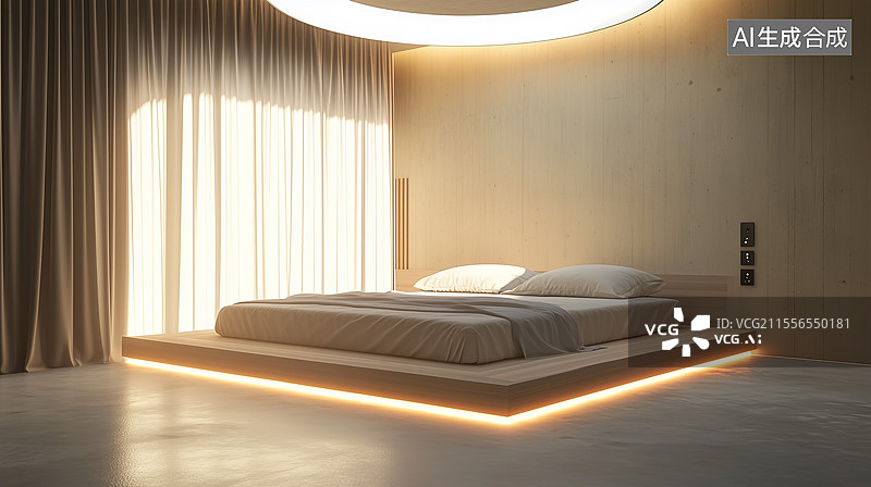 【AI数字艺术】智能感官极简平台床设计图片素材
