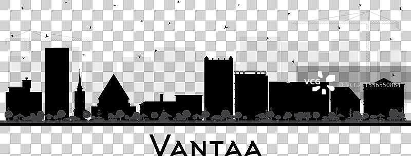 芬兰万塔城市天际线剪影，背景为黑色图片素材