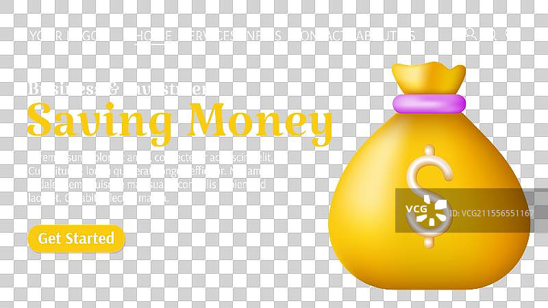 3D 钱袋与美元图标，储蓄支付图片素材