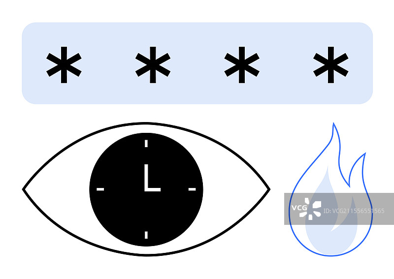 带有时钟火焰图标和密码星号的眼睛图片素材
