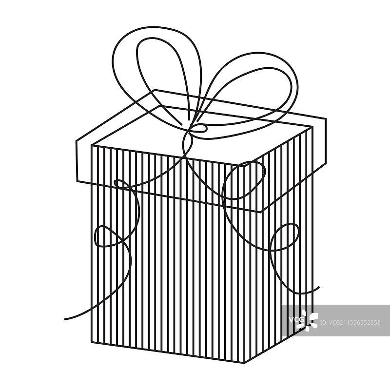 礼品盒扁平轮廓细线图，带有蝴蝶结图片素材