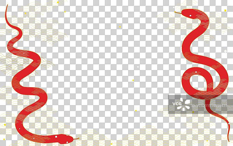 红色蛇与蓝色海浪的日本图案图片素材