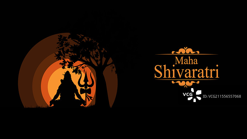 大湿婆夜 - 冥想中的湿婆剪影图片素材