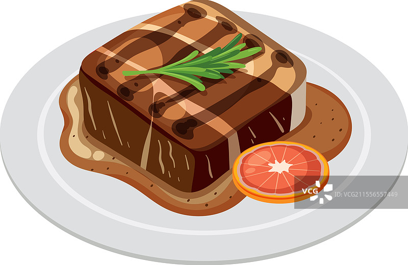 美味的牛排配上一片橙子图片素材