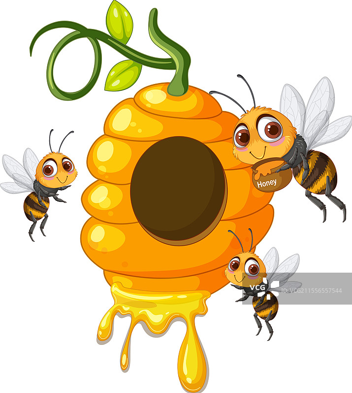 三只蜜蜂在滴落的蜂巢周围嗡嗡作响图片素材