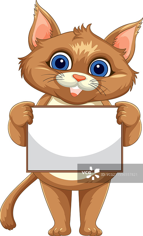 可爱的卡通猫与空白标志图片素材