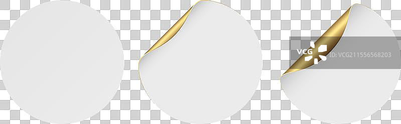 白色逼真的圆形纸贴纸，带有金色装饰图片素材