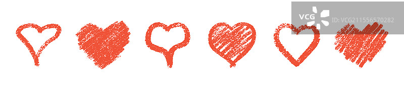 红色蜡笔心形收藏，带有纹理效果图片素材
