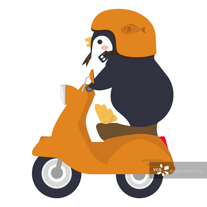 侧面视角的企鹅骑着滑板车图片素材