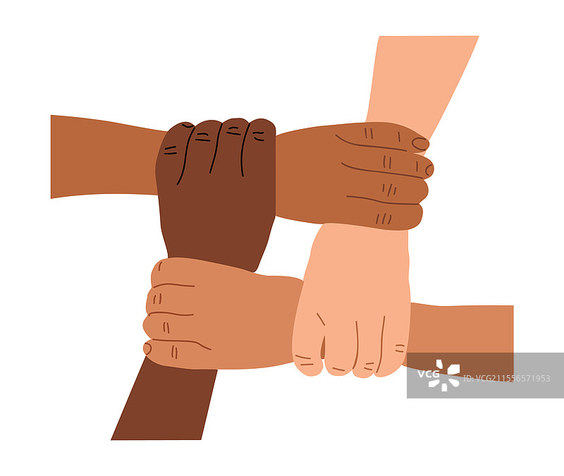 多种族的人们手牵手相互支持图片素材
