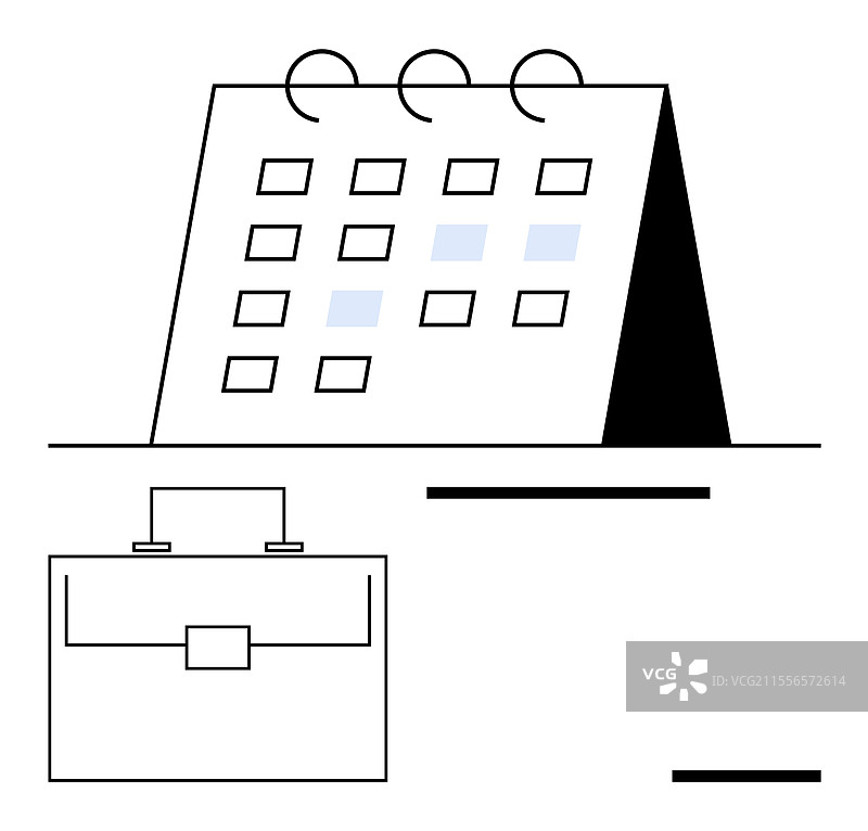 极简风格的桌面日历和公文包图片素材