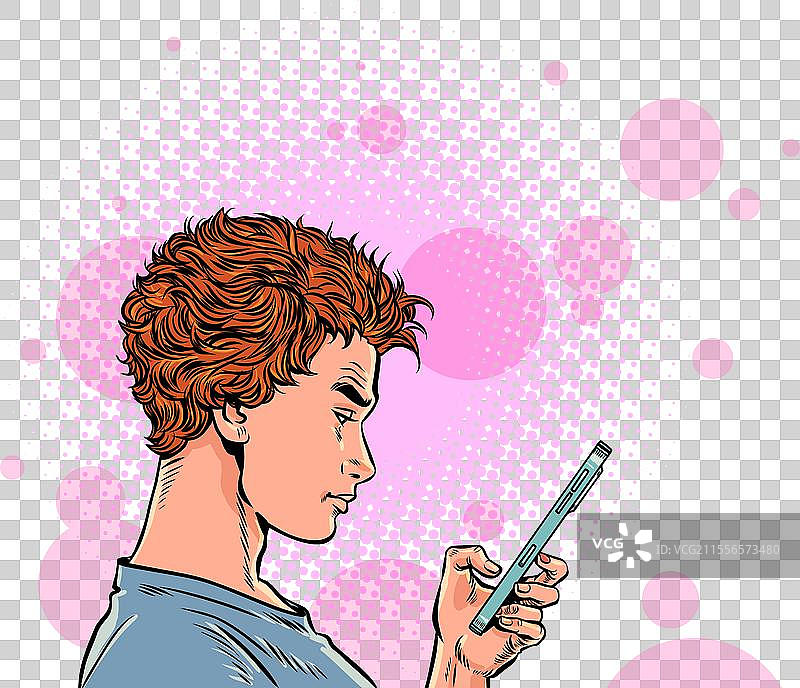 女孩认真地看着手机搜索内容图片素材