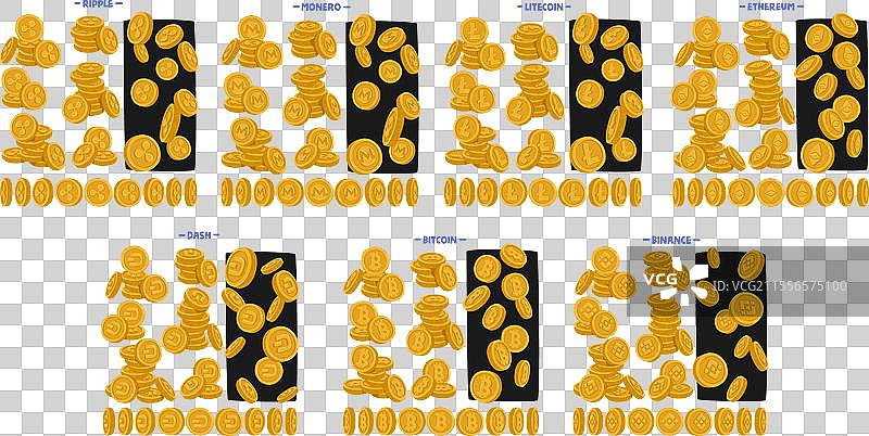 加密货币：比特币、莱特币、瑞波币图片素材