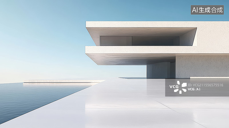 【AI数字艺术】海面空旷混凝土建筑结构车库图片素材
