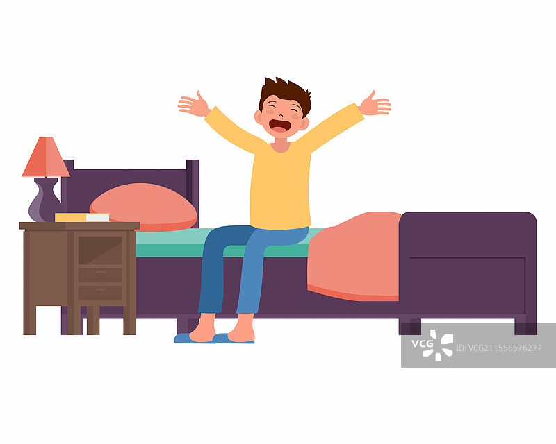 早上醒来并伸展双手图片素材