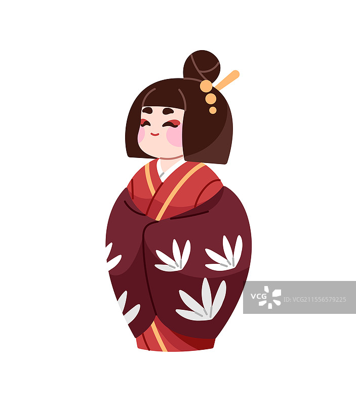 和服女孩的日本木偶图标图片素材