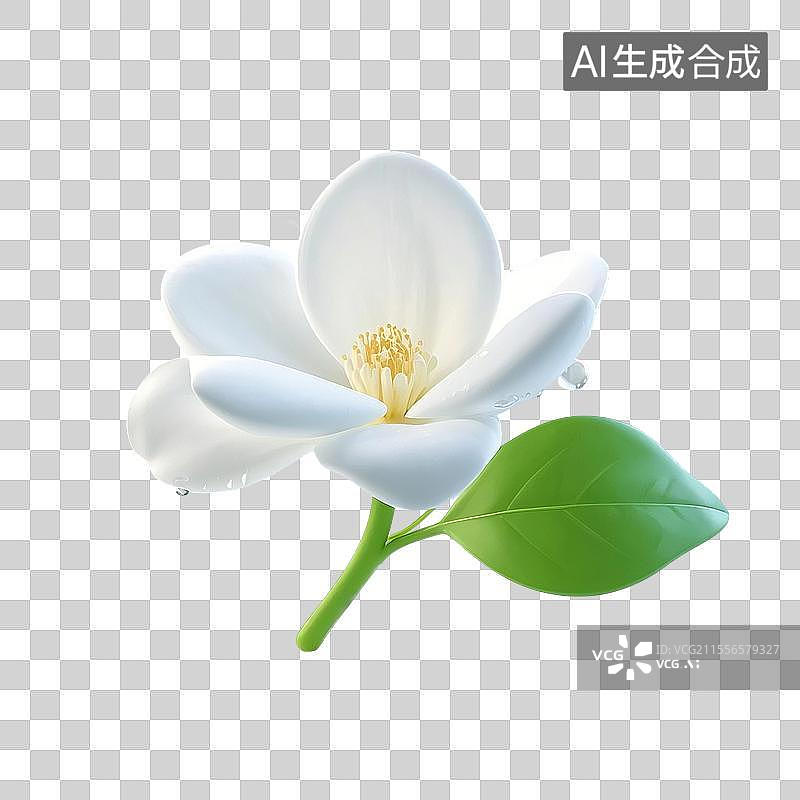 【AI数字艺术】3D渲染，一朵茉莉花，茉莉花茶，卡通植物花卉免抠元素图片素材