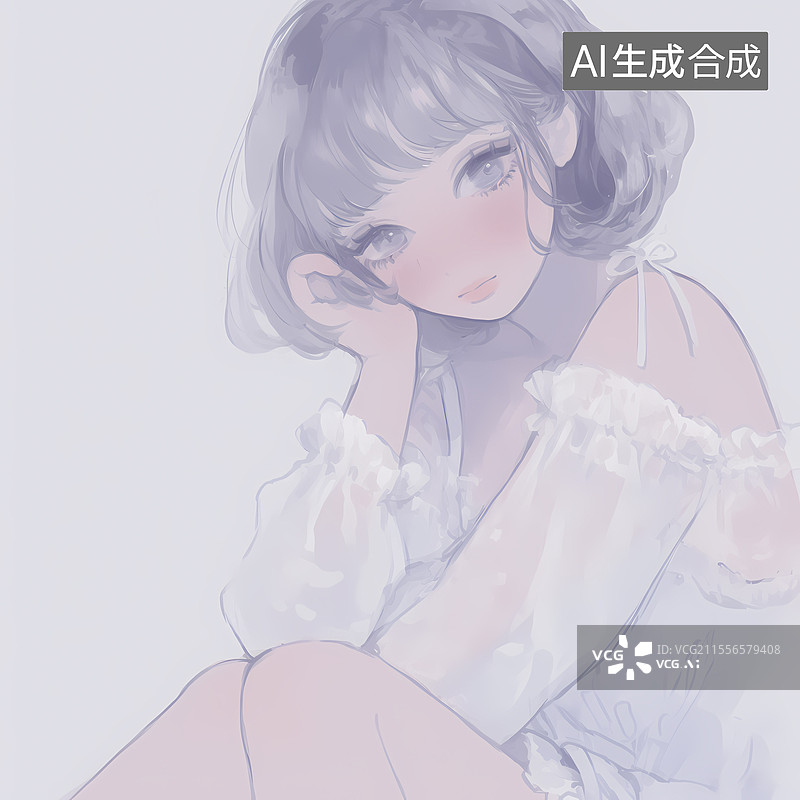 【AI数字艺术】日漫风格白色少女插图背景图片素材