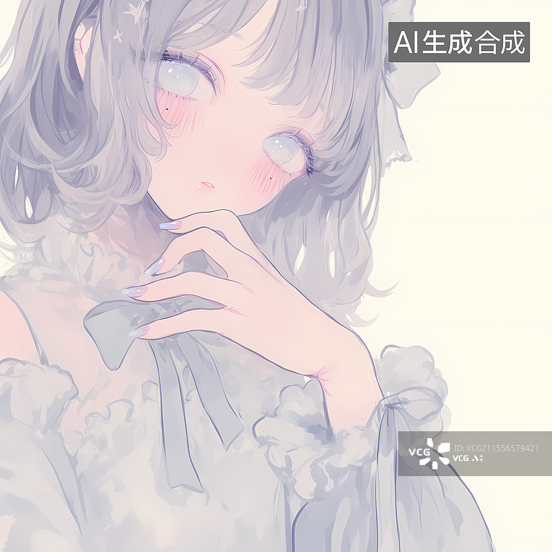 【AI数字艺术】日漫风格白色少女插图背景图片素材
