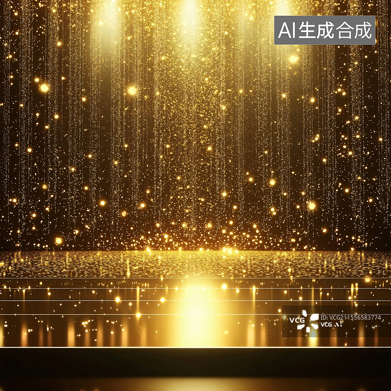 【AI数字艺术】一片闪耀的金色舞台背景，营造出充满活力与魅力的氛围，完美适用于表演、活动和演出，体现了奢华与精致。图片素材