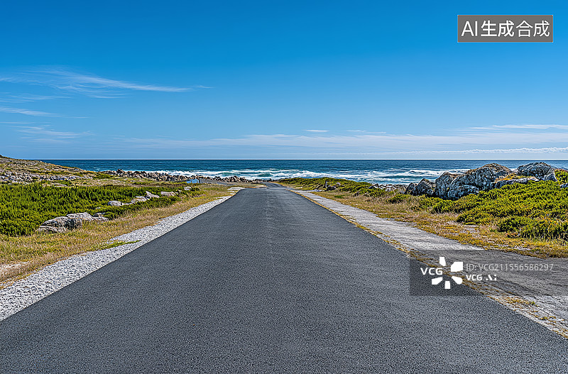 【AI数字艺术】海边的柏油公路图片素材