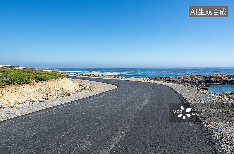 【AI数字艺术】海边的柏油公路图片素材