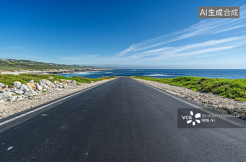 【AI数字艺术】海边的柏油公路图片素材