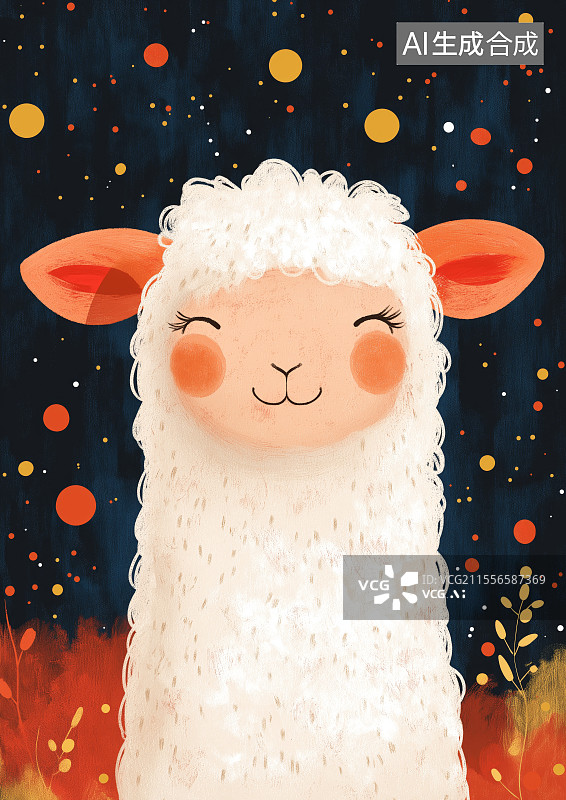 【AI数字艺术】快乐的小羊驼与彩点卡通插画背景图片素材