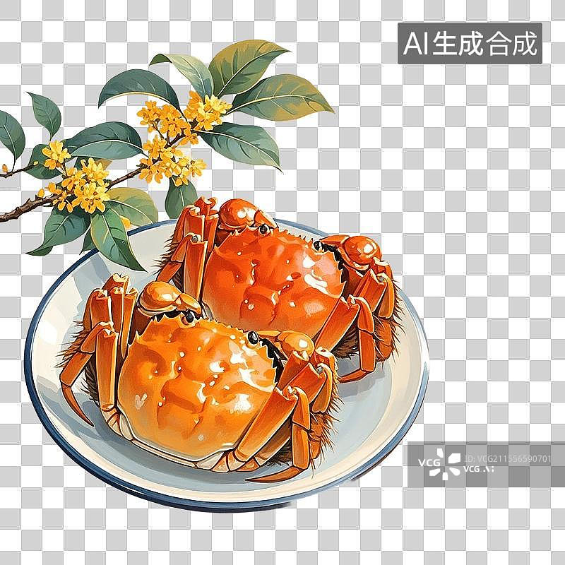 【AI数字艺术】阳澄湖大闸蟹-江苏美食特产海鲜小吃手绘插画图片素材