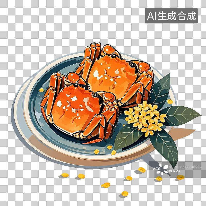 【AI数字艺术】阳澄湖大闸蟹-江苏美食特产海鲜小吃手绘插画图片素材