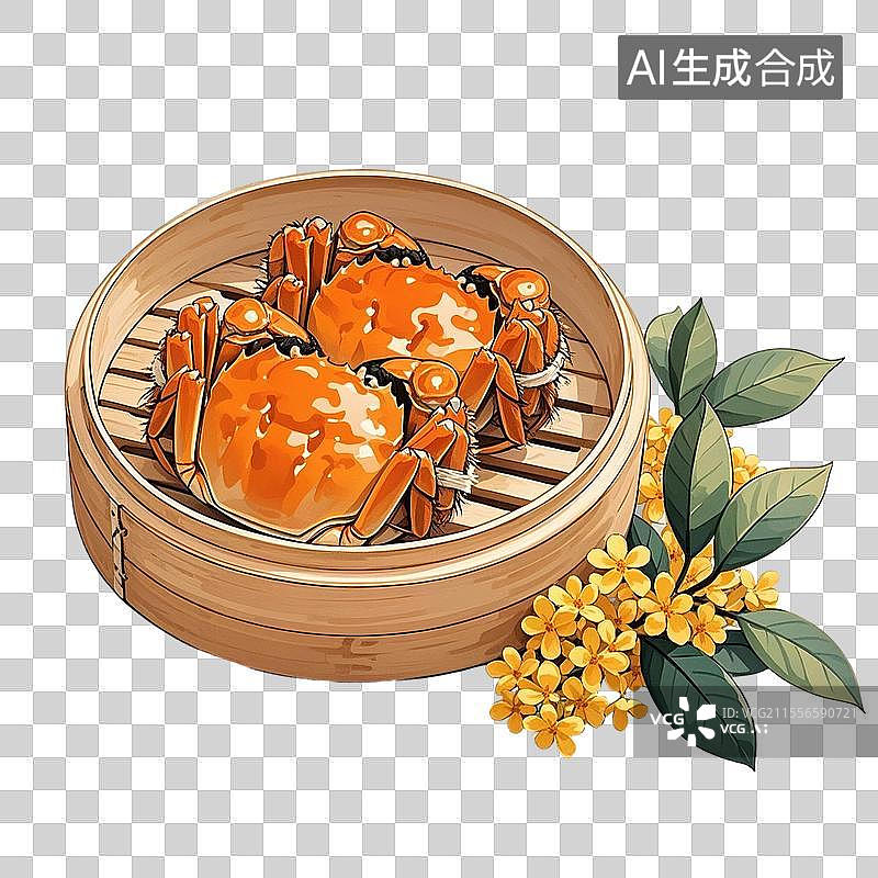 【AI数字艺术】阳澄湖大闸蟹-江苏美食特产海鲜小吃手绘插画图片素材