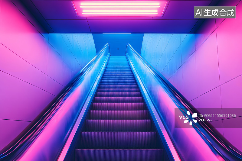 【AI数字艺术】地下通道的自动扶梯图片素材