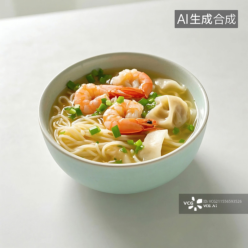 【AI数字艺术】鲜虾云吞面条美食图片素材
