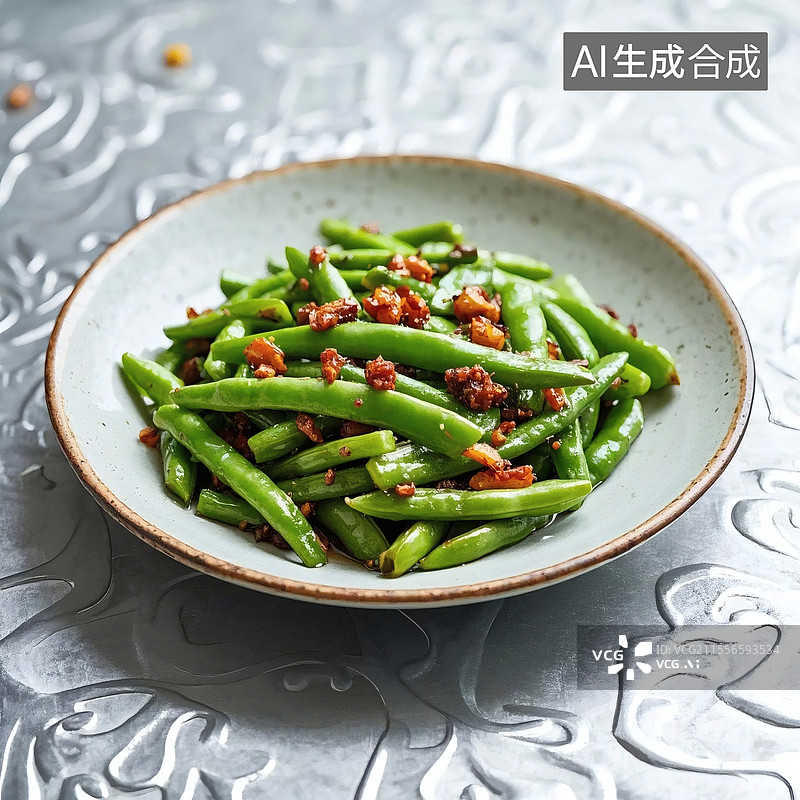 【AI数字艺术】盘中翠绿干煸四季豆图片素材