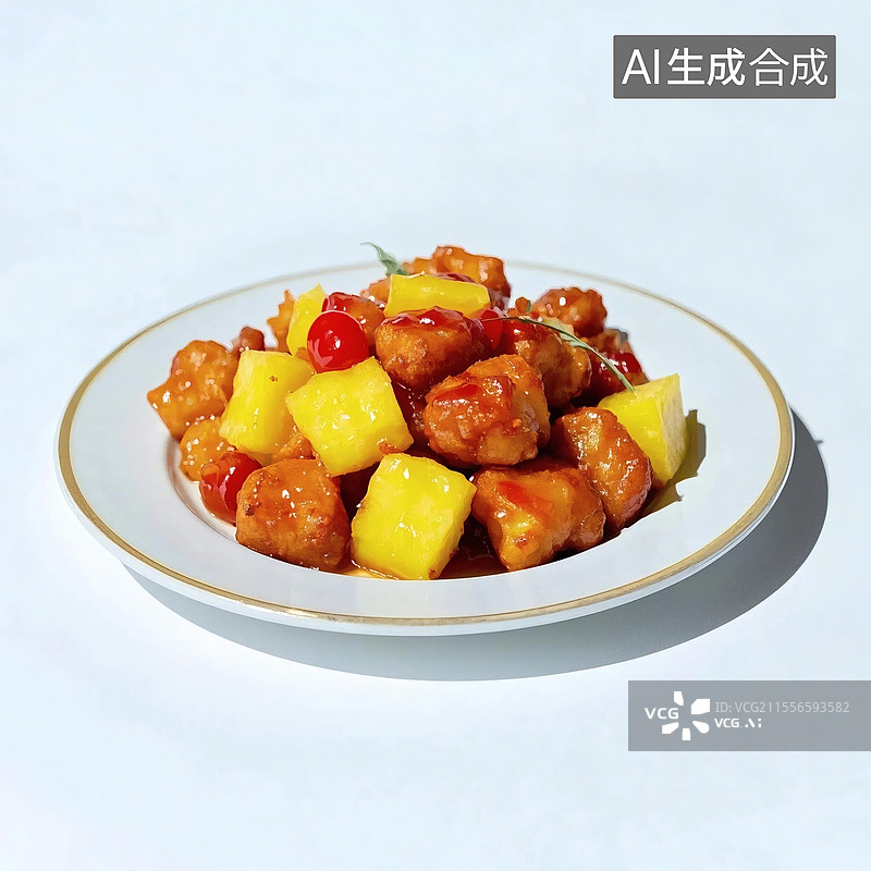【AI数字艺术】酸甜可口菠萝咕咾肉图片素材