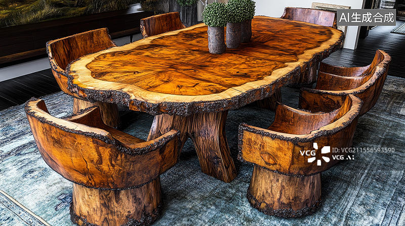 【AI数字艺术】手工实木餐桌椅组合图片素材