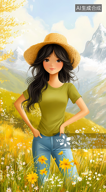 【AI数字艺术】田野中的少女图片素材