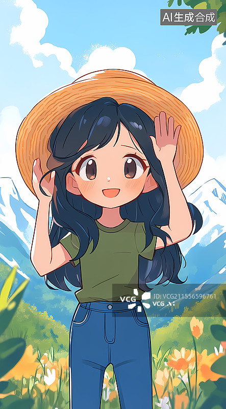 【AI数字艺术】田野中的少女图片素材