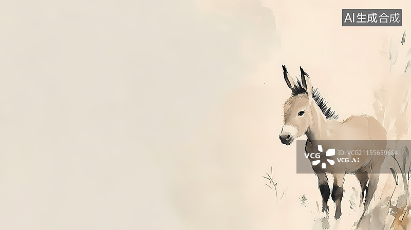【AI数字艺术】水墨画毛驴居右图片素材